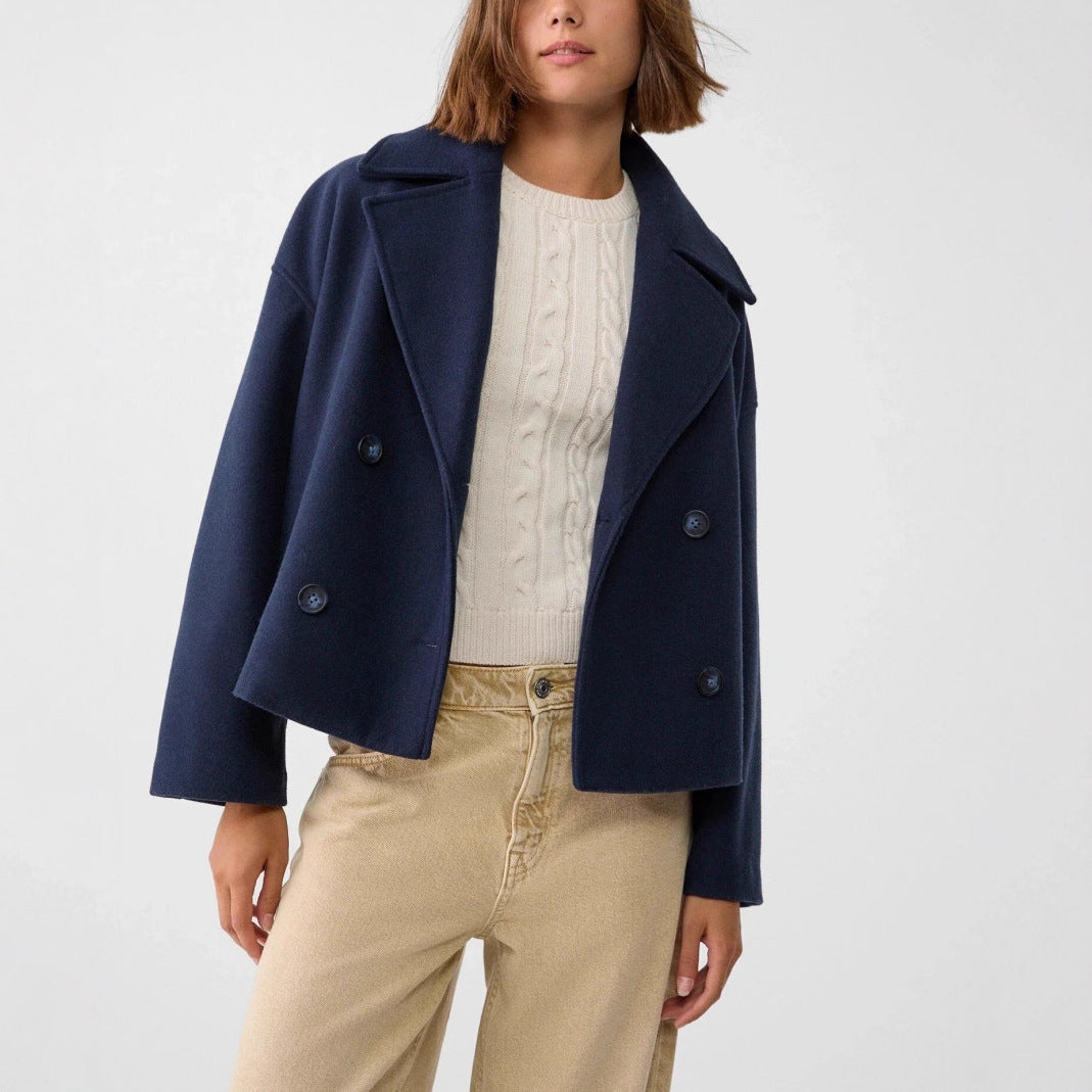 Amber | Women's Cropped Wool Double-Breasted Pea Coat