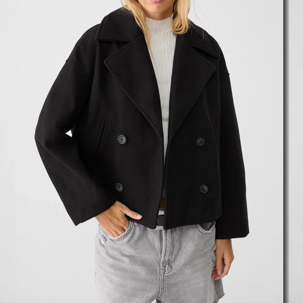 Amber | Women's Cropped Wool Double-Breasted Pea Coat