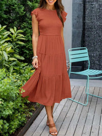 Rachel | Women's Casual Midi Dress with Ruffled Sleeves