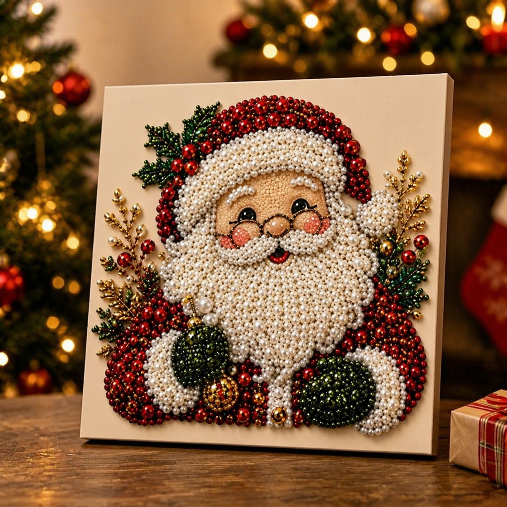 DIY Christmas Craft Decoration Kit Beaded Santa Canvas