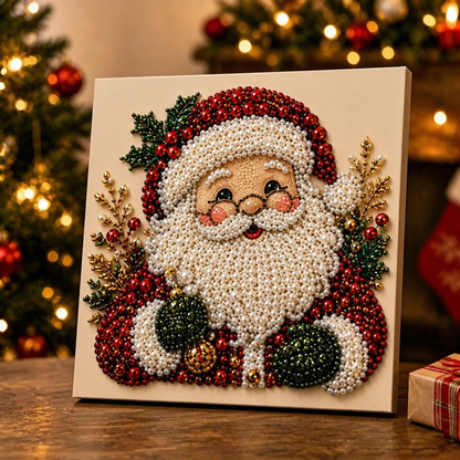 DIY Christmas Craft Decoration Kit Beaded Santa Canvas