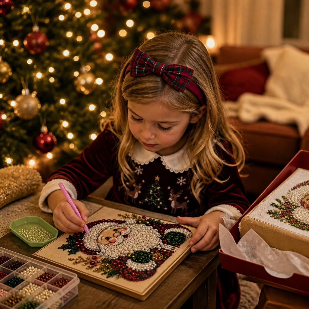 DIY Christmas Craft Decoration Kit Beaded Santa Canvas
