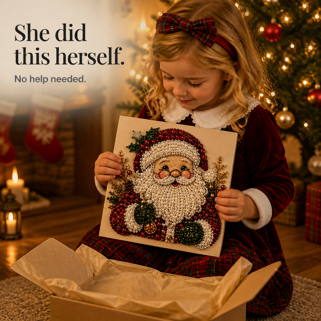 DIY Christmas Craft Decoration Kit Beaded Santa Canvas