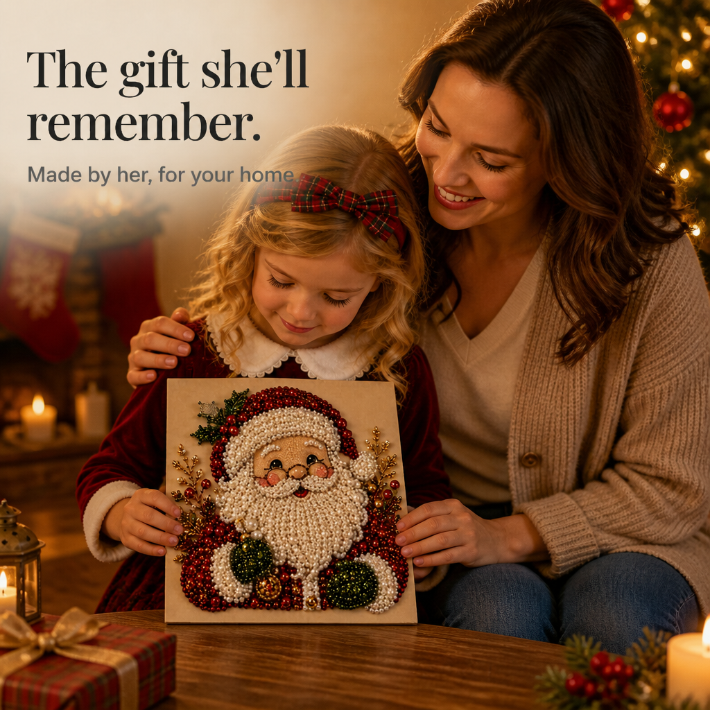 DIY Christmas Craft Decoration Kit Beaded Santa Canvas
