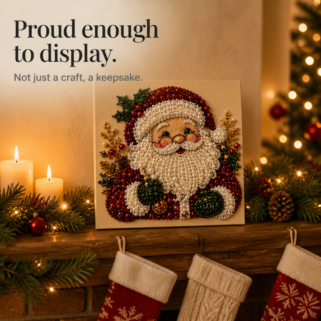 DIY Christmas Craft Decoration Kit Beaded Santa Canvas