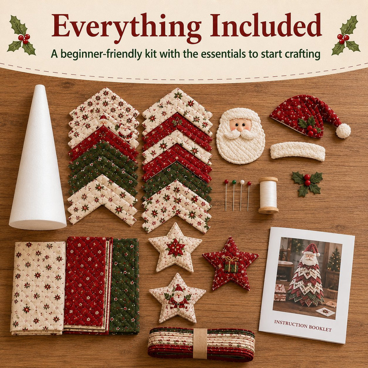 DIY Christmas Tree Decoration Kit Quilted Santa Tabletop Craft