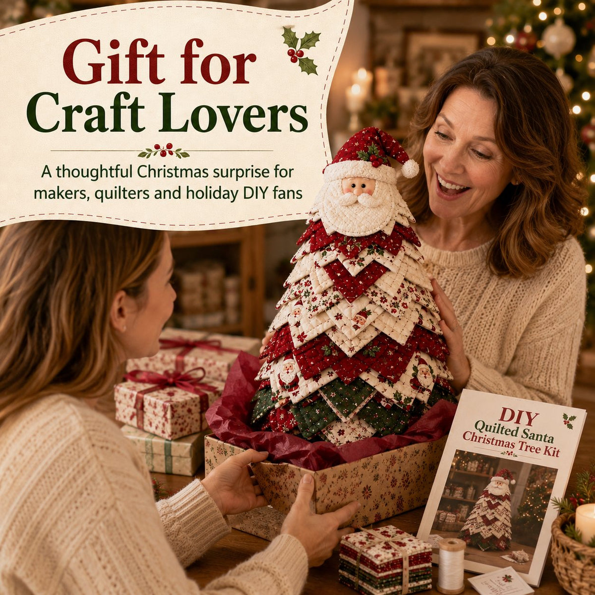 DIY Christmas Tree Decoration Kit Quilted Santa Tabletop Craft