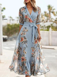 Megan | Women's Elegant Floral Wrapped Midi Dress