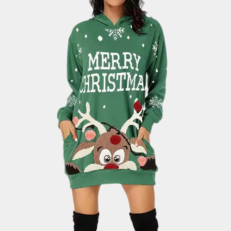 Elizabeth | Women's Cosy Maxi Christmas Party Dress with Hood