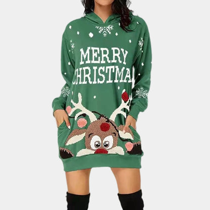 Elizabeth | Women's Cosy Maxi Christmas Party Dress with Hood