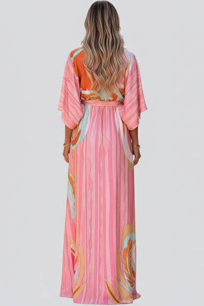 Jenny | Women's Printed Batwing Sleeve Summer Maxi Dress