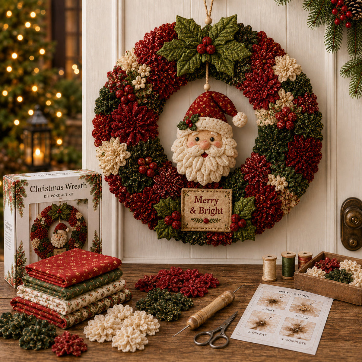 Festive Christmas Door Wreath with Dimensional Floral Design