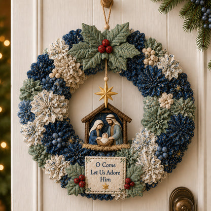 Festive Christmas Door Wreath with Dimensional Floral Design