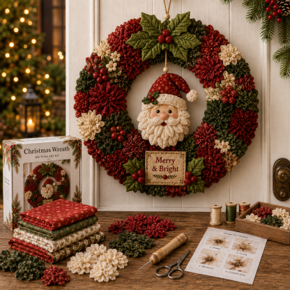 Festive Christmas Door Wreath with Dimensional Floral Design