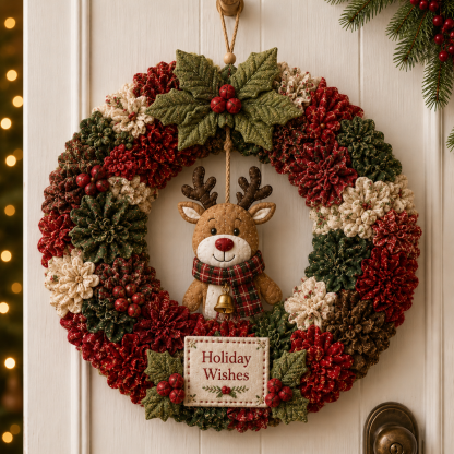 Festive Christmas Door Wreath with Dimensional Floral Design