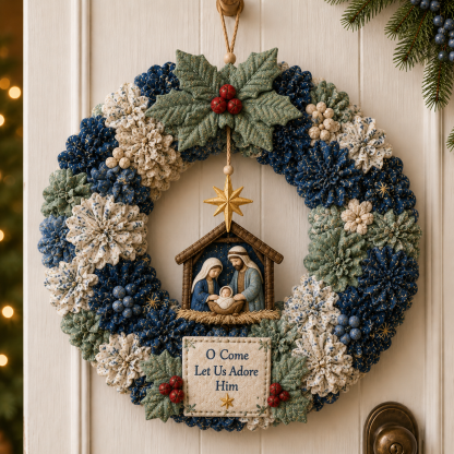 Festive Christmas Door Wreath with Dimensional Floral Design