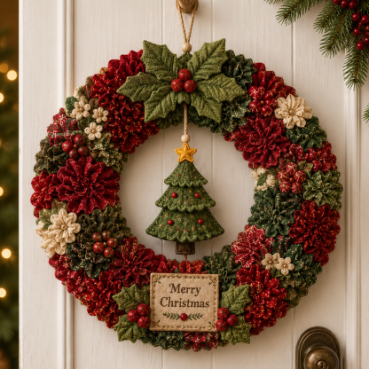 Festive Christmas Door Wreath with Dimensional Floral Design