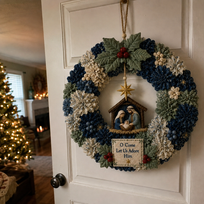 Festive Christmas Door Wreath with Dimensional Floral Design