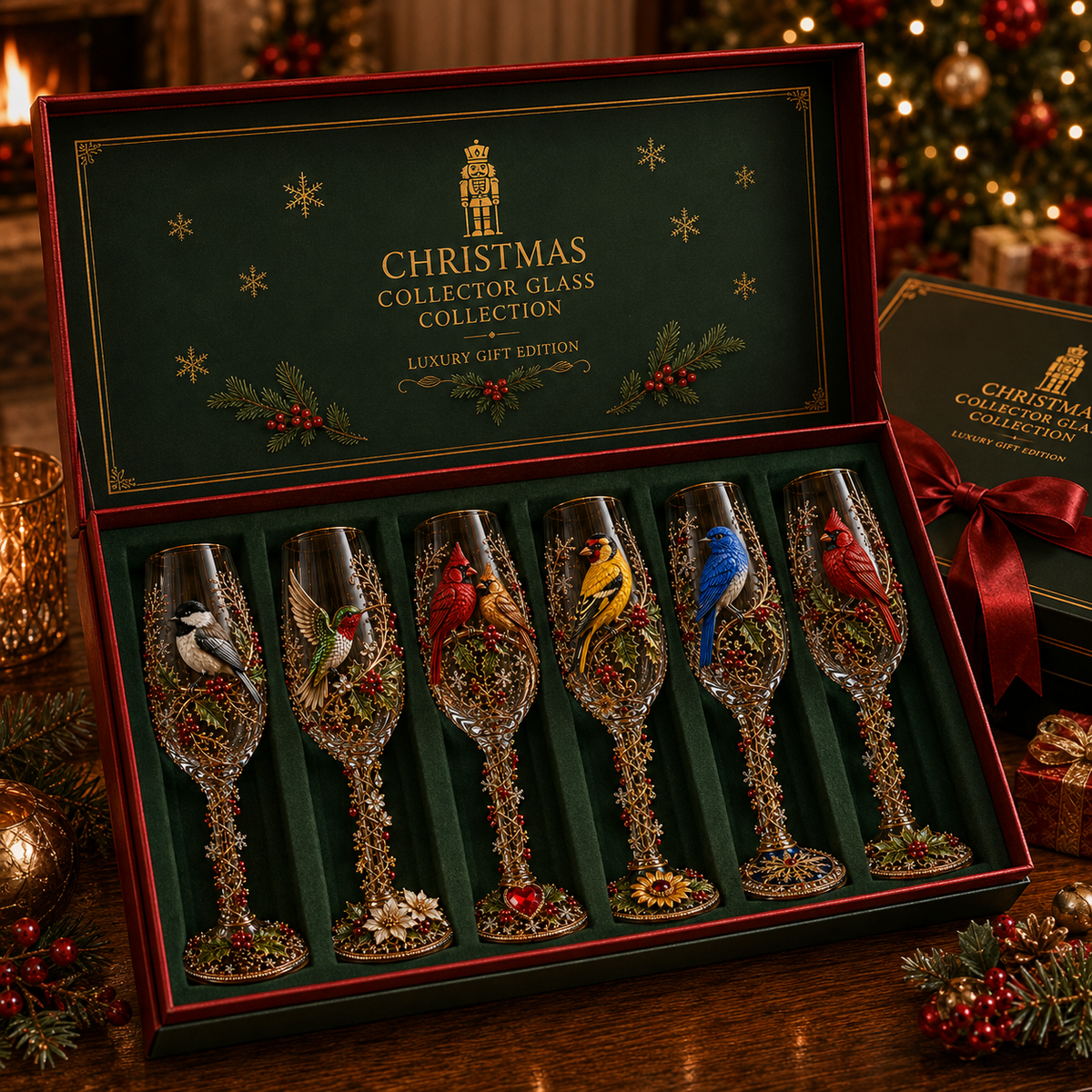 Festive Christmas Figurine Decoration Ornate Bird Champagne Glass
