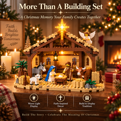 Festive Christmas Nativity Set Decoration with Illuminated Bethlehem Star