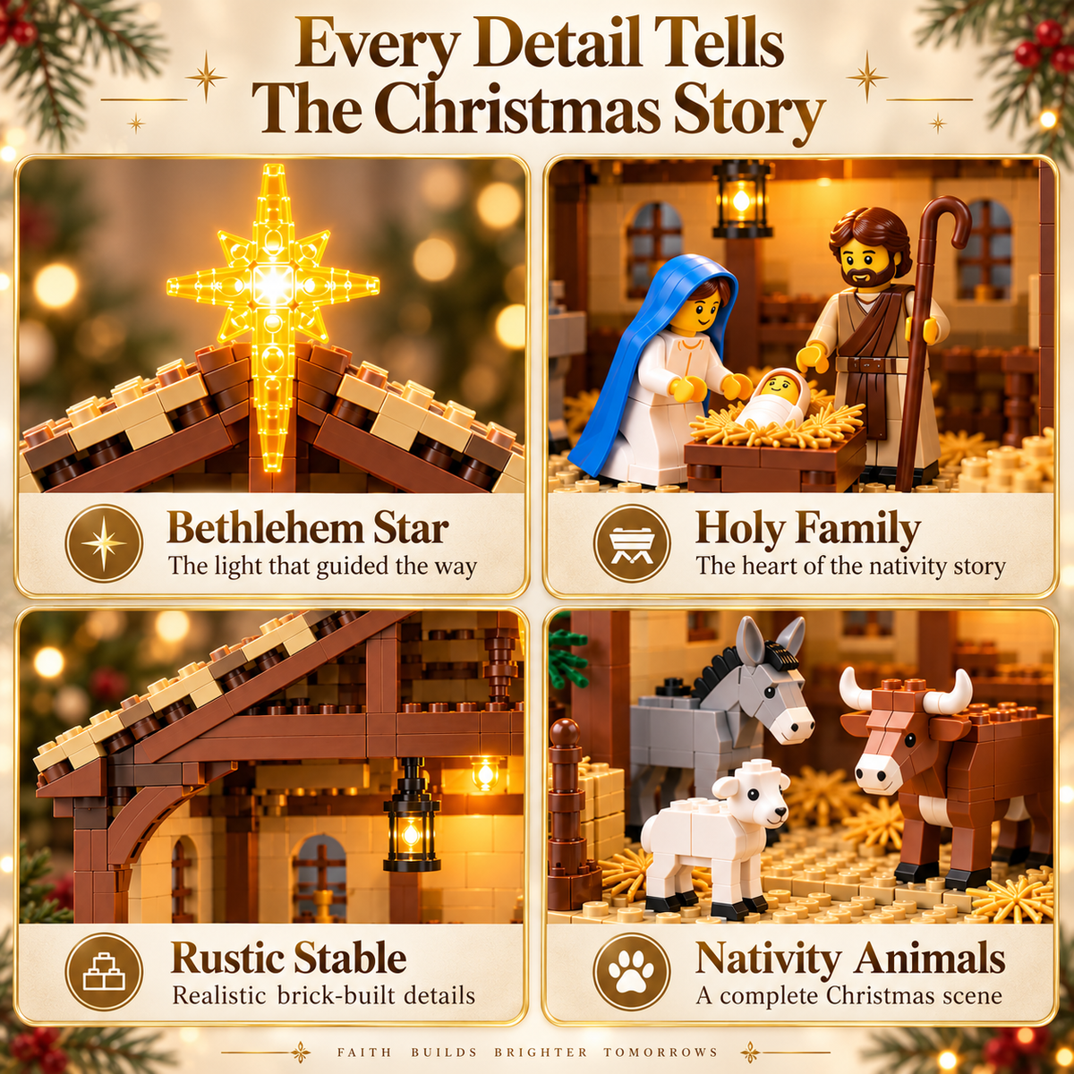 Festive Christmas Nativity Set Decoration with Illuminated Bethlehem Star