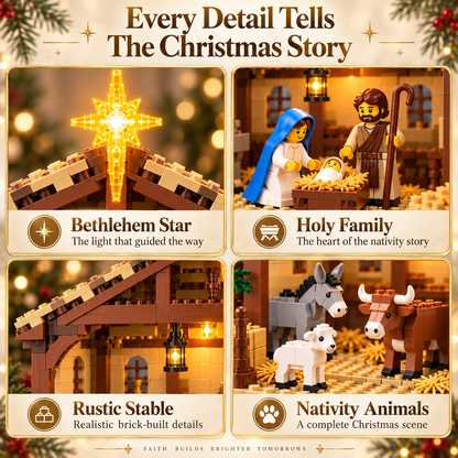 Festive Christmas Nativity Set Decoration with Illuminated Bethlehem Star