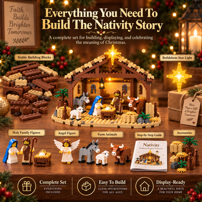 Festive Christmas Nativity Set Decoration with Illuminated Bethlehem Star