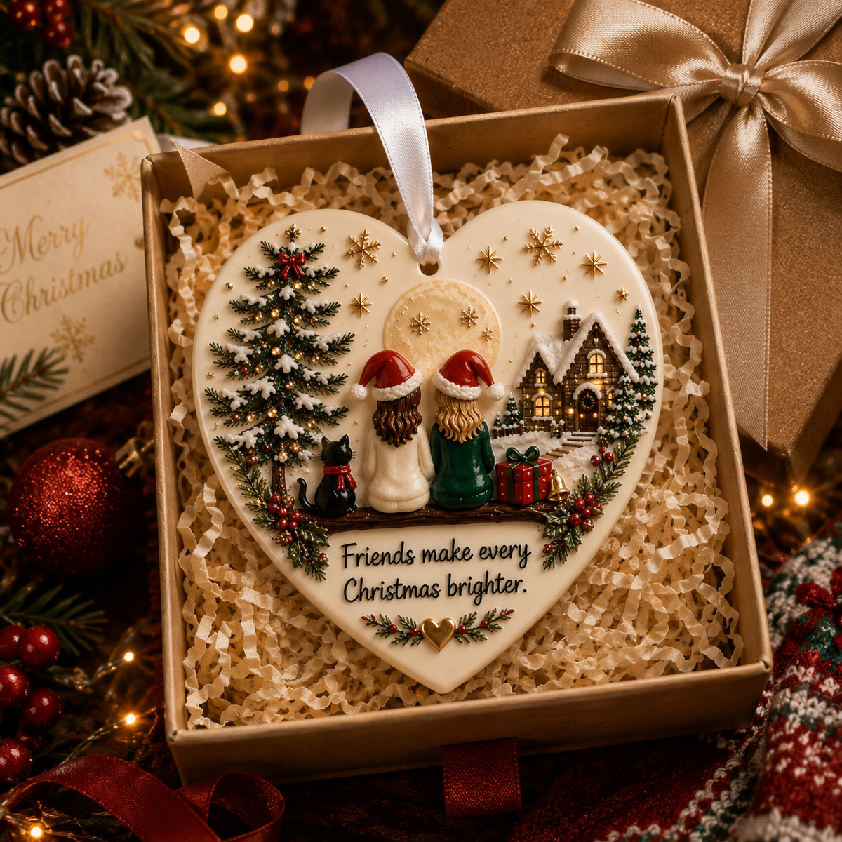 Hanging Christmas Tree Bauble Ornament Best Friends Heart Keepsake