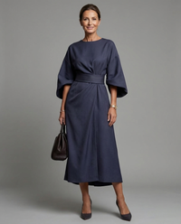 Sophie | Women Elegant Midi Dress with Lantern Sleeves and Adjustable Waist Fit
