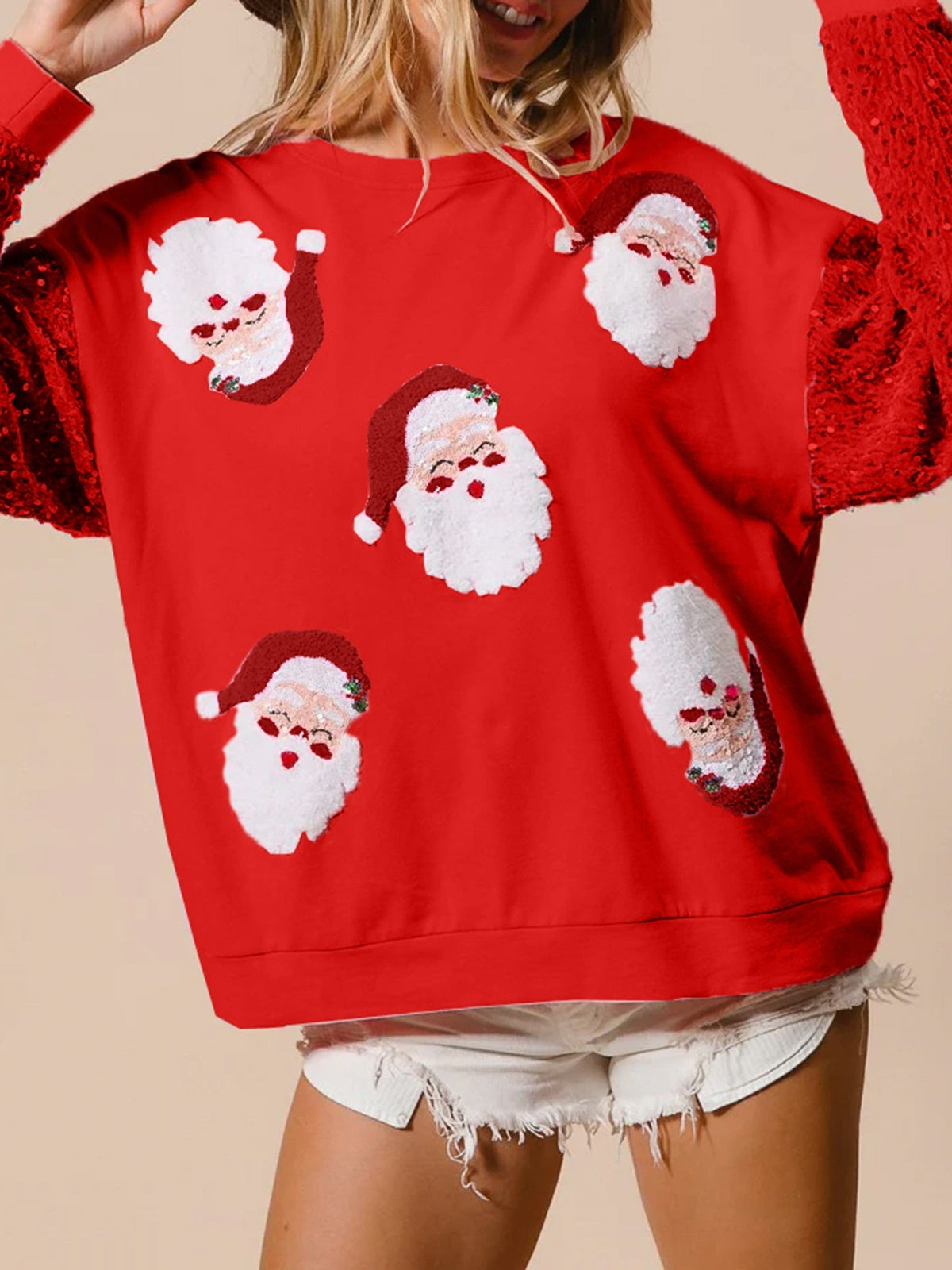 Jacqueline | Women's Sequined Sequin Christmas Jumper with Sequin Sleeves