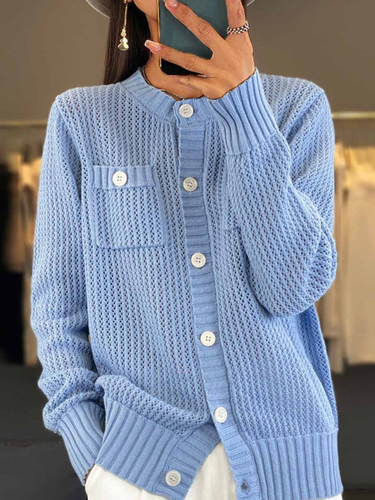 Zelda | Women's Elegant Textured Cardigan with Chest Pocket