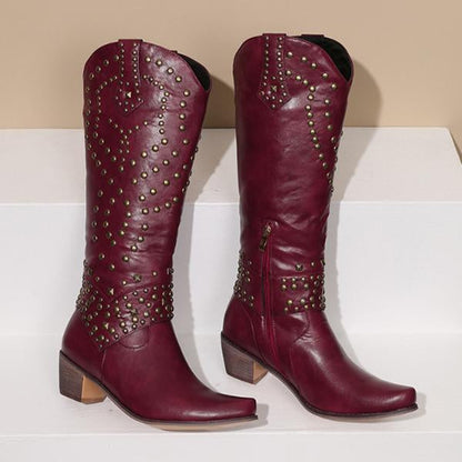Soleil | Women’s Studded Knee High Cowboy Boots