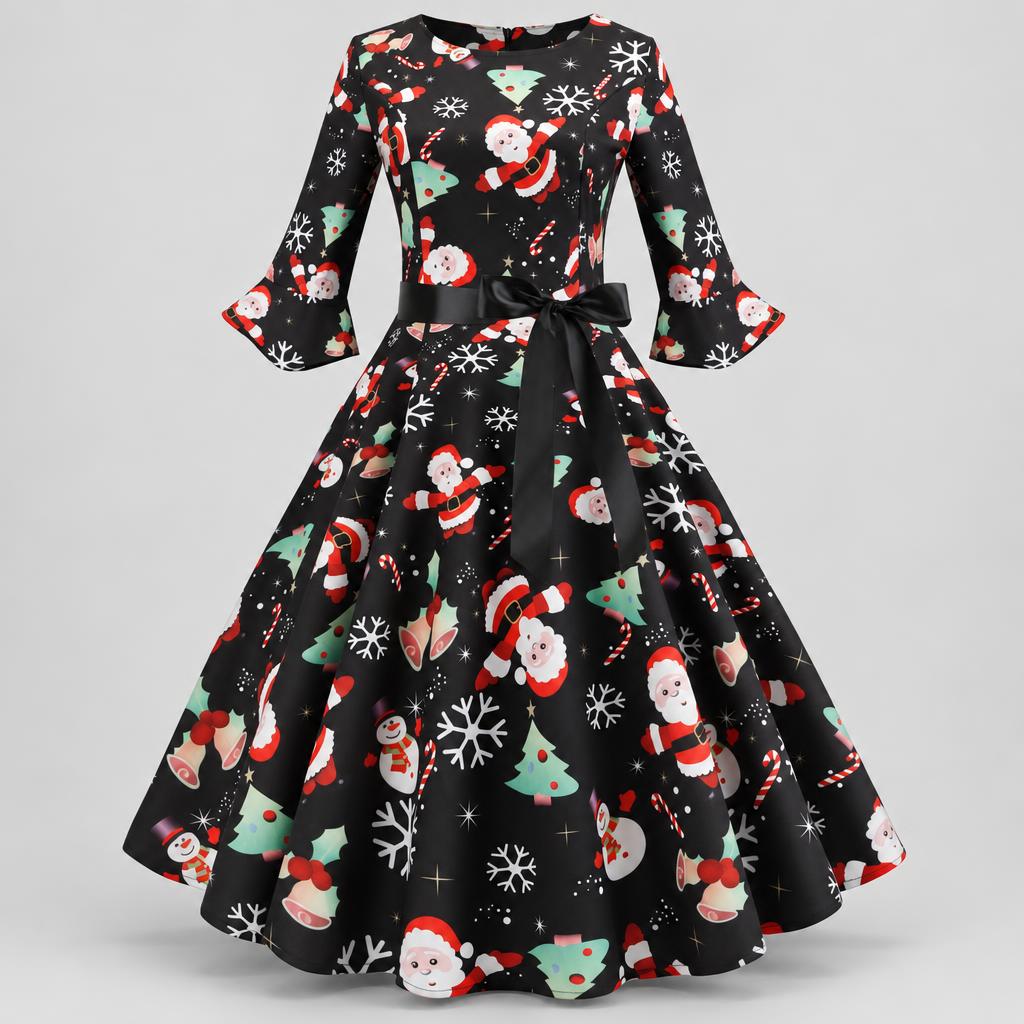 Katie | Women's Flared Elegant Midi Christmas Party Dress