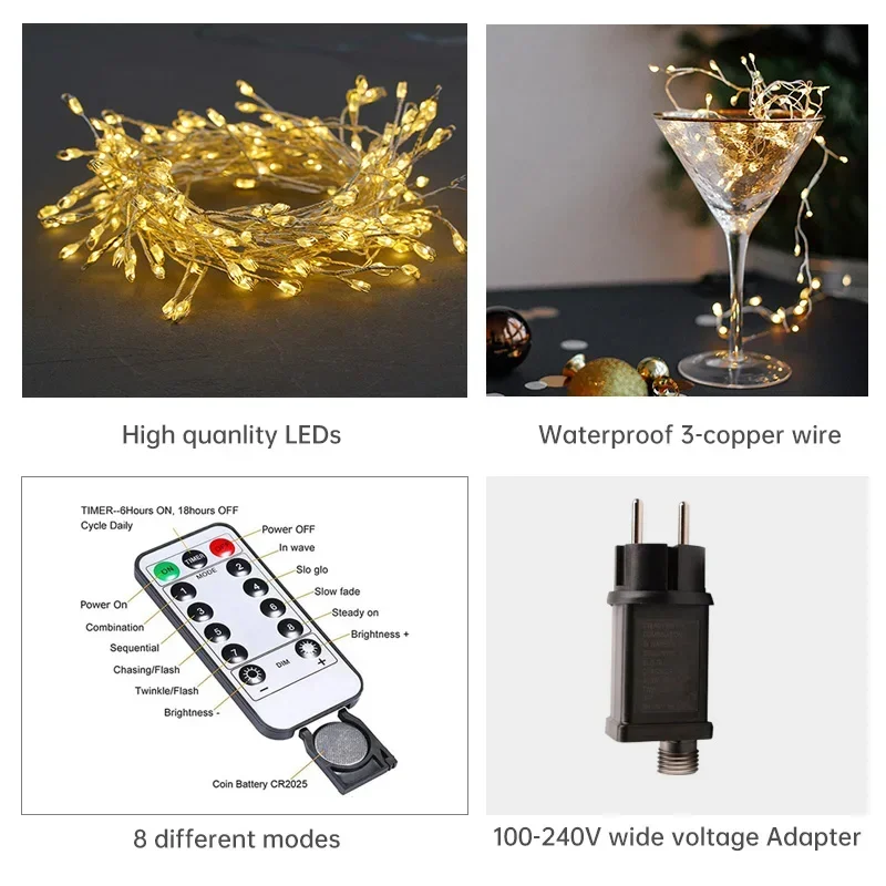 LED Christmas String Fairy Lights Warm White Cluster