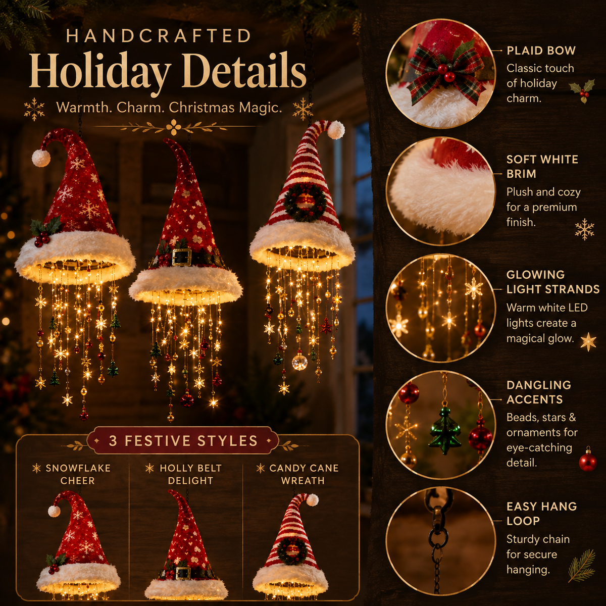 LED Christmas Wall Hanging Decoration with Festive Santa Hat