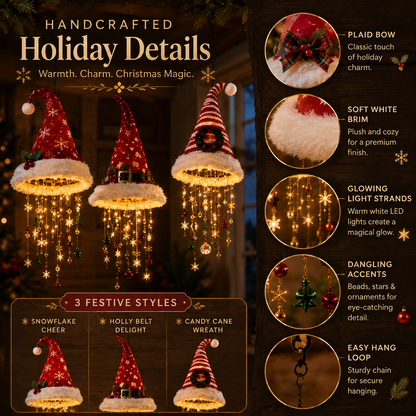 LED Christmas Wall Hanging Decoration with Festive Santa Hat