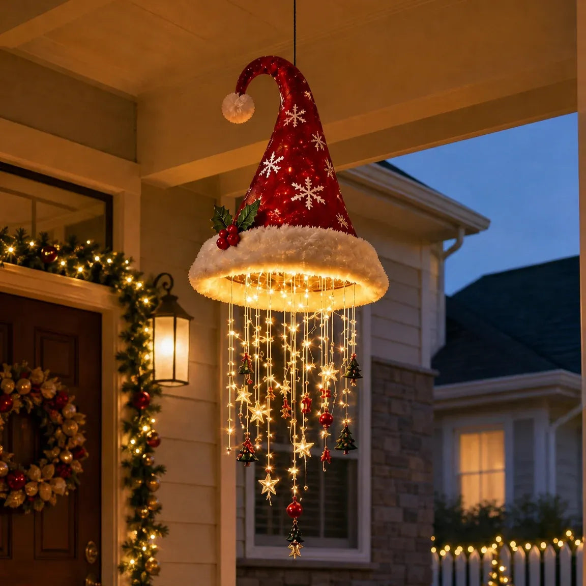 LED Christmas Wall Hanging Decoration with Festive Santa Hat