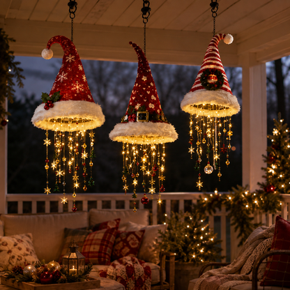 LED Christmas Wall Hanging Decoration with Festive Santa Hat