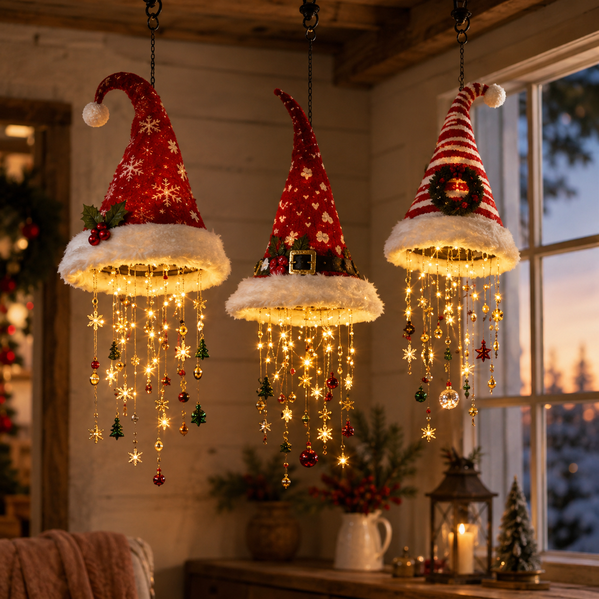 LED Christmas Wall Hanging Decoration with Festive Santa Hat
