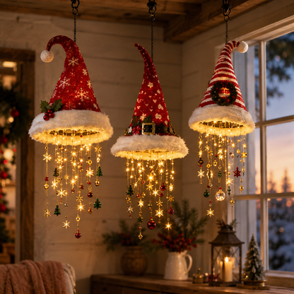 LED Christmas Wall Hanging Decoration with Festive Santa Hat