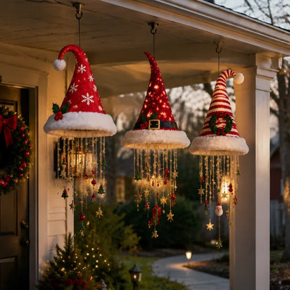 LED Christmas Wall Hanging Decoration with Festive Santa Hat