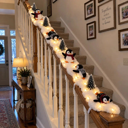 LED Christmas Wall Hanging Decoration with Playful Penguin Figures