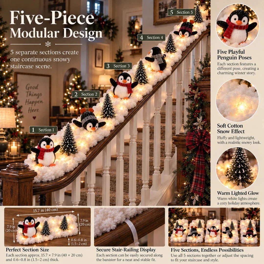 LED Christmas Wall Hanging Decoration with Playful Penguin Figures