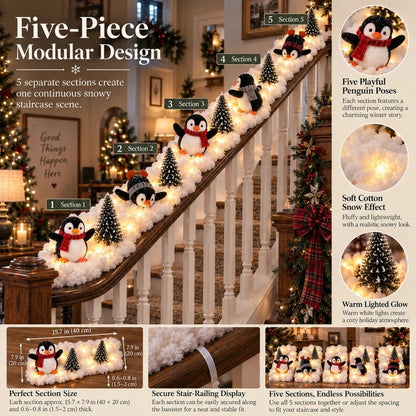 LED Christmas Wall Hanging Decoration with Playful Penguin Figures