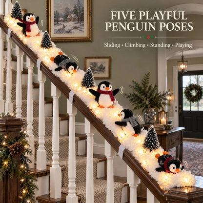 LED Christmas Wall Hanging Decoration with Playful Penguin Figures