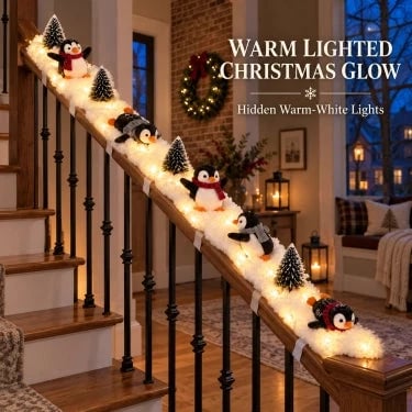 LED Christmas Wall Hanging Decoration with Playful Penguin Figures