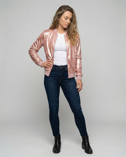 Lily | Women's Shimmer Zip-Up Bomber Jacket