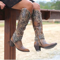 Zara | Women's Studded Knee High Cowboy Boots