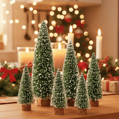 Mini Tabletop Christmas Tree Decoration Frosted Evergreen Set