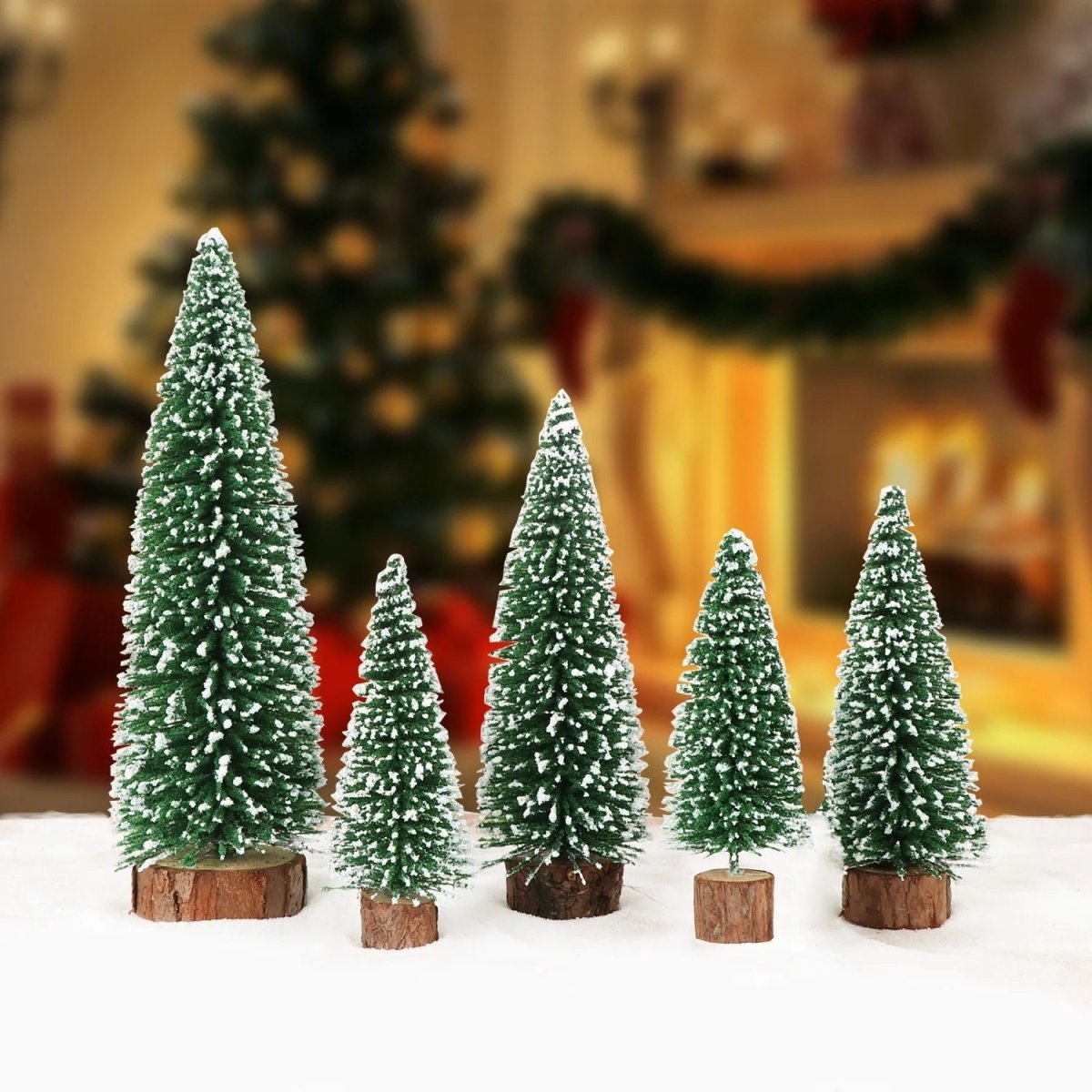 Mini Tabletop Christmas Tree Decoration Frosted Evergreen Set
